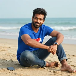 shashank jain enjoying pepsi sitting on a sea beach