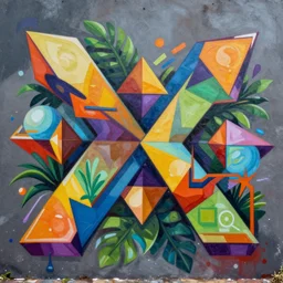 Jungle Favela Painting by Sachin Teng, asymmetrical, Organic Painting , Matte Painting,  geometric shapes, hard edges, graffiti, street art,:2 by Sachin Teng:4