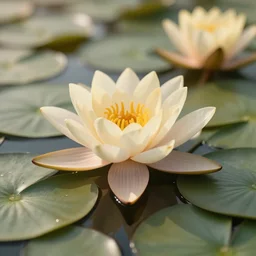 lily Pads and Lotus flowers, golden hour, close up, DOF, 8k, artstation,