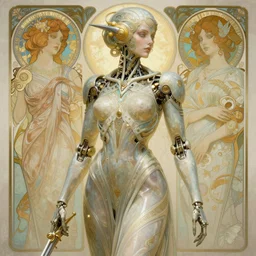 organic cyborg holding a weapon, art deco,soft lighting, sci fi fantasy, intricate, elegant, highly detailed, lifelike, photorealistic, digital painting, artstation, illustration, concept art, smooth, sharp focus, art by John Collier and Albert Aublet and Krenz Cushart and Artem Demura and Alphonse Mucha