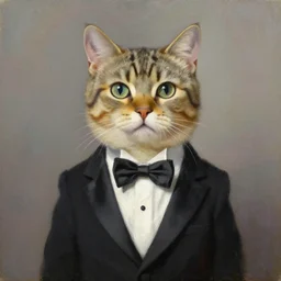 oil painting of a cat wearing a tuxedo