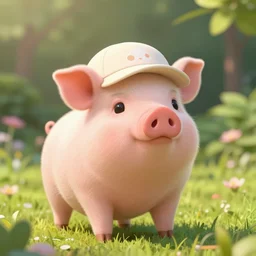 semi realistic anime cute and adorable miniature piggy pig2 wearing a cute hat on garden during a summer day, highly detailed, digital painting, artstation, concept art, smooth, sharp focus, illustration, art by yee chong and sydney hanson and rossdraws and greg rutkowski