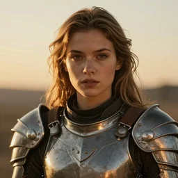 attractive aesthetically pleasing young woman portrait, partially clothed in metal-plated battle armor, face centred, atmospheric lighting, painted, intricate, volumetric lighting, beautiful, golden hour, sharp focus, ultra detailed, by Leesha Hannigan, Ross Tran, Thierry Doizon, Kai Carpenter, Ignacio Fernández Ríos
