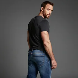 dexter morgan wearing tight jeans, turning to look back, photo quality