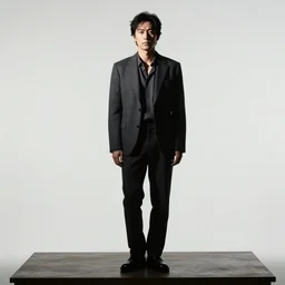 A man standing on the table, white background