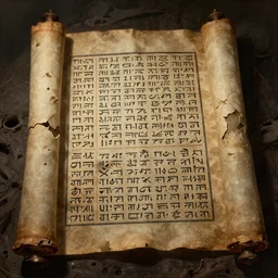 ultra - realistic horrifying photo of a partially damaged dead sea scroll in the style of the necronomicon with nabeatean aramaic in sideways columns, dark, brooding, volume lighting, atmospheric lighting, painted, intricate, ultra detailed by dave dorman, jason edminston, bob eggleton, hr giger, well composed, best on artstation, cgsociety, epic, stunning, gorgeous, intricate detail, wow, masterpiece