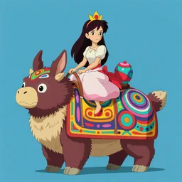 a colorful vibrant 3 d render of princess mononoke riding moro from studio ghibli, intricately detailed, detailed fur, tribal psychedelic, colorful flat surreal design, hd, 8 k, artstation