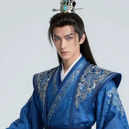 male martial artist!! manchu chinese hairstyle!!!! asian facial features and blue eyes!! intricate ornate blue robes!! character concept art, sharp focus, octane render! unreal engine 5! highly rendered!! trending on artstation!! detailed linework!! illustration by artgerm, wlop, and chie yoshii