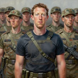 semi-realistic oil painting of   mark zuckerberg clone army, intricate, digital painting, artstation, concept art, sharp focus, greg rutkowski