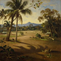 sri lankan landscape, volumetric lighting and shadows, realistic oil painting by pieter bruegel