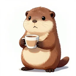 a cartoon of a stoat holding a cup of coffee, a digital painting by muggur, tumblr contest winner, furry art, speedpainting, commission for a furry, digital painting