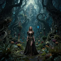 cinestill 5 0 d portrait of a beautiful woman from a dream in a fantasy garden in a dark twisted forest deep in the mystical mountains, intricate details, epic scale, insanely complex, 8 k, sharp focus, hyperrealism, very realistic, by caspar friedrich, greg rutowski, james gurney