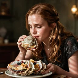emma watson tasting a delicious giant clam