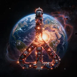 a peace sign made from a supernova explosion destroying planet earth, ultrarealistic, dramatic lighting, electrical details, high details, 4 k, 8 k, best, accurate, trending on artstation, artstation, photorealism, ultrarealistic, space photography