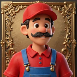 highly detailed vfx caricature of a man with a mustache wearing a red shirt, blue overalls, and a red cap, artstation, digital illustration, ornate details,