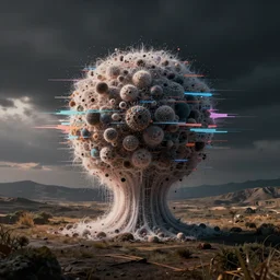 landscape, houdini software simulation, glitch art, particle flow, volumetric object, physical particles, cinematic lighting, by ash thorpe