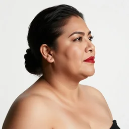 profile portrait of a middle - aged, chubby mexican woman, red lips, white background, butterfly lighting, ultra detailed, 4 k, illustration, by kehinde wiley, kadir nelson, jason seiler
