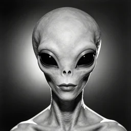 a close - up, black & white studio photographic portrait of an alien, dramatic backlighting, 1 9 7 3 photo from life magazine
