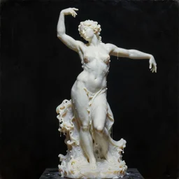 Sculpture of dancing woman with closed eyes covered with melted white candle wax by Rafaelle Monti, black background, dramatic volumetric lighting, full body portrait, highly detailed oil painting, trending on artstation, 4k, masterpiece