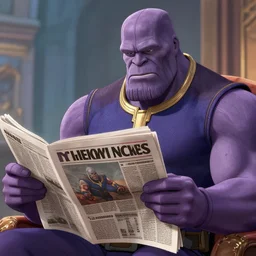 Thanos is reading a newspaper, by Igor Zenin