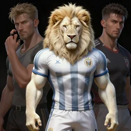 a beautiful award winning commission of a fit male anthro albino lion dressed in soccer outfit,digital art,art by greg rutkowski,character design by charles bowater,ross tran,photorealistic,highly detailed,detailed face,4k,dramatic,deviantart,artstation