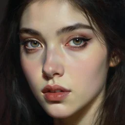 high quality extremely detailed closeup portrait of a young attractive female necromancer looking away from the camera, dressed, realistic eyes, sparkle in eyes, no hands visible, fantasy, d & d, intricate, painting by lucian freud and mark brooks, hd