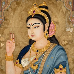 a portrait of an elegant lady, tanjore painting