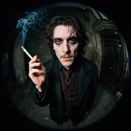 fisheye lens voldemort smoking a cigarette