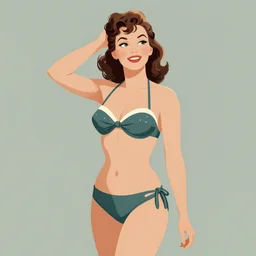 1950s adventure bikini girl, character illustration. muted colors, by Jean-Baptiste Monge