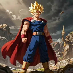 Marvels thor in dragon ball art style