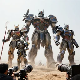 progressive giants, combined with giant god warriors, captured from a distance with a 1 3 5 mm canon lens.