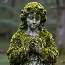 photo of a statue covered in moss