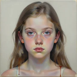 symmetrical!! portrait of a young girl by carne griffiths, masterpiece, dripping paint, realistic eyes