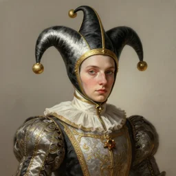 portrait of a medieval court jester, intricate, elegant, highly detailed, digital painting, artstation, concept art, smooth, sharp focus, illustration, art by artgerm and greg rutkowski and alphonse mucha, 8 k