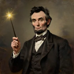 vintage painting of president abraham lincon with a magic wand