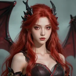 portrait of a young red haired half human half dragon girl, digital art, extremely detailed