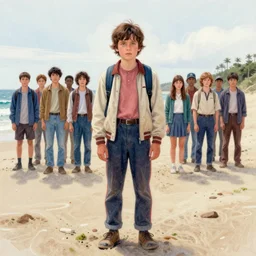 realistic drawing of 11 from stranger things on a beach