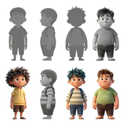 game asset sheet, material study, 2 d sprite, pixar style characters from up