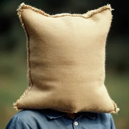 person wearing burlap bag over head, vintage technicolor film photo, grainy, high detail, high resolution