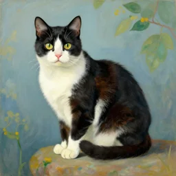 calico cat in the style of henri rousseau