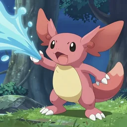 still from digimon, axolotl spraying water blast