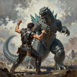 ganondorf fighting Godzilla, oil painting, 4k, trending on artstation