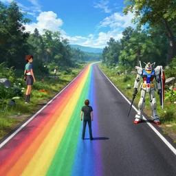 Rainbow road, rendered by simon stålenhag, rendered by Beeple, Makoto Shinkai, syd meade, environment concept, digital art, starwars, Gundam Style, unreal engine, 3 point perspective, WLOP, trending on artstation, low level, 4K UHD image, octane render,