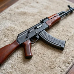 close up shot of an accurate carpeted figure of an AK-47, colourful, lots of detail, depth of field, intricate, delicate, by Jonas Jensen, Magnum photos