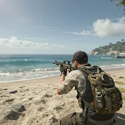 Call of duty video game played on beach