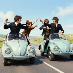 the beatles band members riding stag beetles into a fight, fantasy art, very very very beautiful fantasy art, bright colors, final fantasy, unreal engine 5, graceful, elegant, trending on artstation, intricate details, studio ghibli