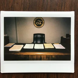 polaroid photo of the cia offices, with top secret files on the desk, photography, 1 9 7 0 s