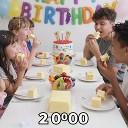 color video footage of the birthday party, eating butter blocks, 2 0 0 0's