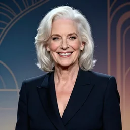sigourney weaver, smiling, happy, beautiful, intelligent, powerful, white hair, loving eyes, fully clothed, wise, beautiful, dramatic lighting, sharp focus, by stanley artgerm, dramatic lighting, trending on artstation, flat colour, geometric curves, gradient filter, art deco patterns