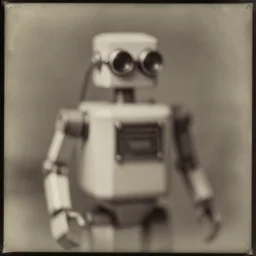 1800s photo of a robot, round goggles, sepia, faded, blurry, blurry, blurry, creepy, daguerreotype